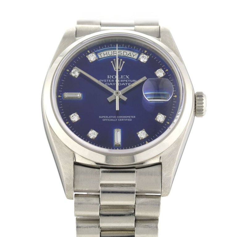 Rolex Day-Date Blue Big Diamond Dial Platin Rare Reference